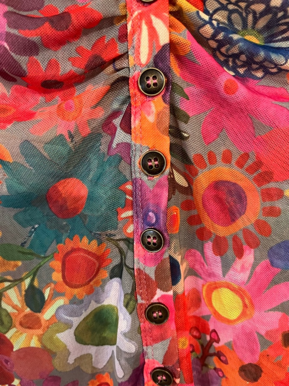 Natural Life Carina Colorful Floral Mesh Button-Up Top - Multicolor S NWT - Picture 7 of 10